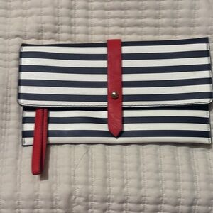 Striped Navy & White Clutch with Red Accents